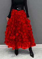 Elegant Dark Green Dot Patchwork Tulle Skirt Fall