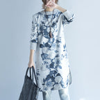 2025 autumn winter gray print woolen knit dresses plus size  fit sweater dress side open