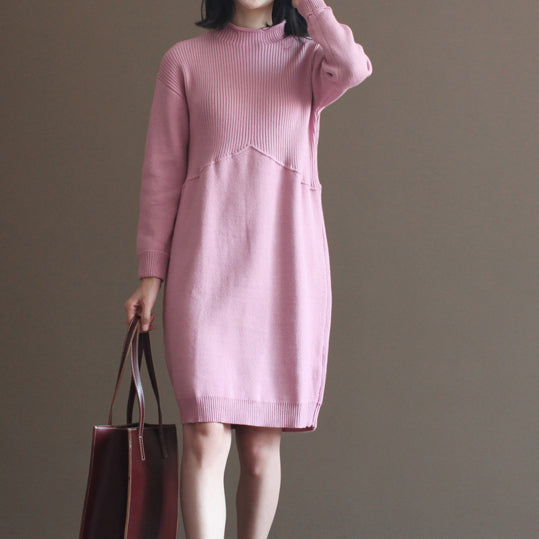 2025 winter pink rabbit woolen blended sweater dresses loose vintage knit dress