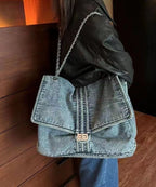 2025 New Light Blue Large Capacity Chain Denim Shoulder Bag