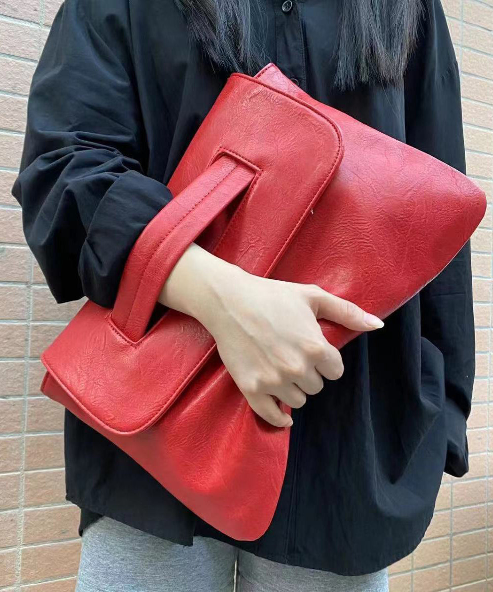2025 New Red Patchwork Faux Leather Tote Handbag