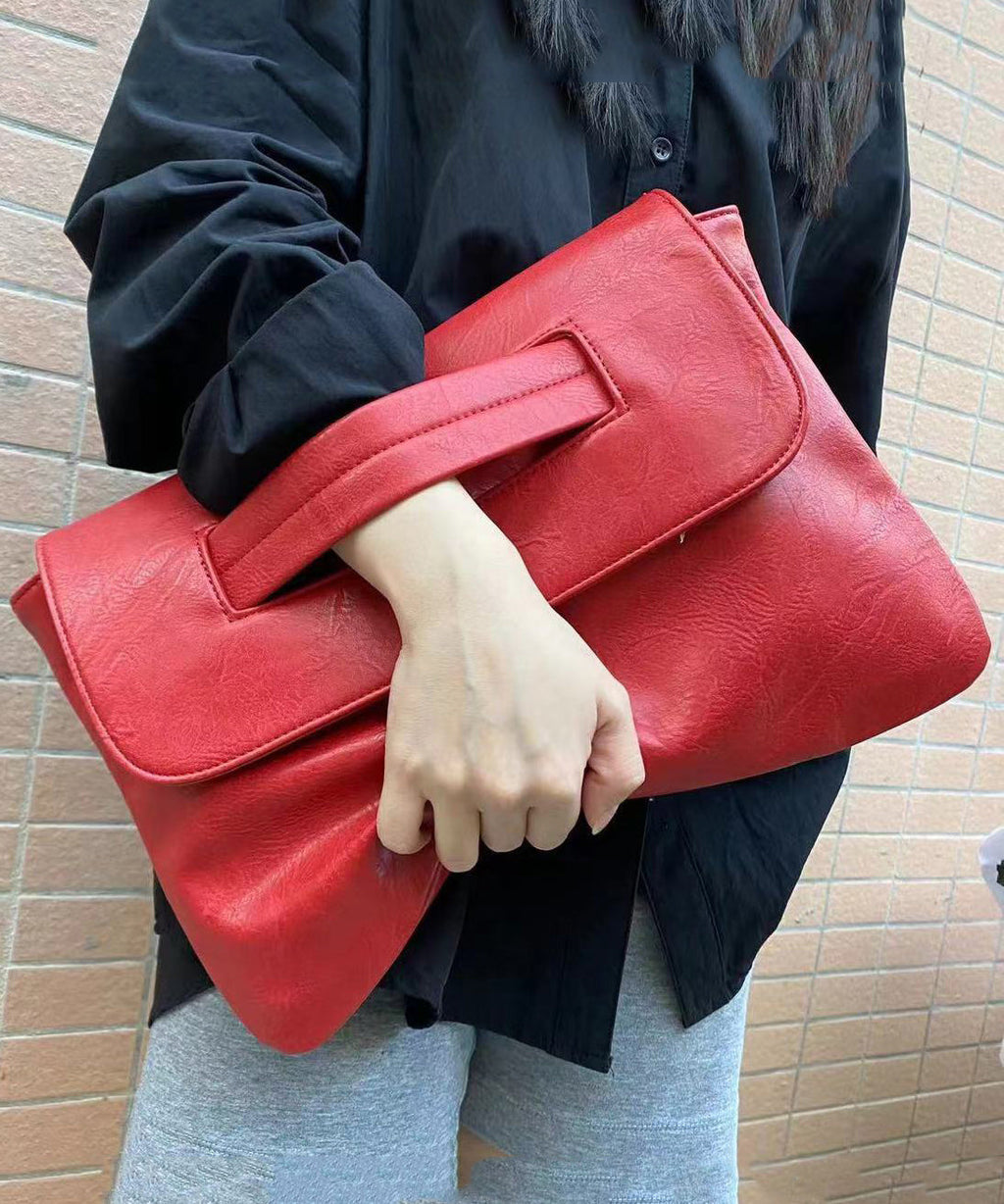 2025 New Red Patchwork Faux Leather Tote Handbag