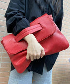 2025 New Red Patchwork Faux Leather Tote Handbag
