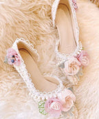 2025 New Pink Flower Nail Bead Pointed Toe Coarse Heels