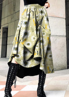 Loose Black Cinched Summer Asymmetrical Design Cotton Skirt