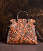 Beautiful Chocolate Embossing Calf Leather Tote Handbag