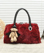 Beautiful Grey The Rabbit Wool Durable Satchel Handbag