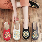 Black Embroideried Cotton Linen Slippers Shoes