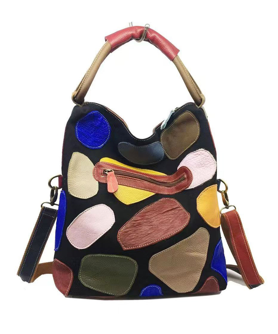 Boutique Colorblock Calf Leather Large Capacity Satchel Handbag