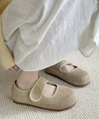 Casual Buckle Strap Splicing Platform Flats Shoes Yellow Suede