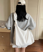 Casual Grey Ruffled Large Capacity Cotton Shoulder Bag