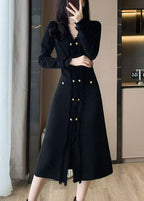 Chic Apricot V Neck Knit Sweater Dress Winter
