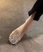 Chic White Nail Bead Splicing Clear Slide Sandals