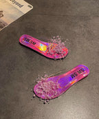 Chic White Nail Bead Splicing Clear Slide Sandals