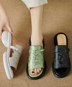 Chinese Style Green Splicing Platform Slide Sandals Peep Toe