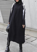 Christmas black Weaving flowers Sweater plus size high neck daily knit dress