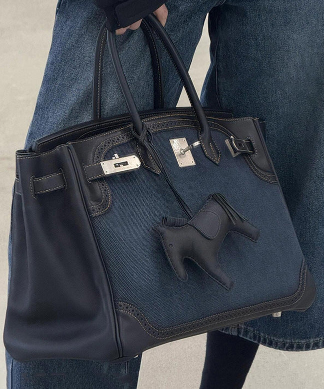 Classy Blue Patchwork Canvas Durable Tote Bag