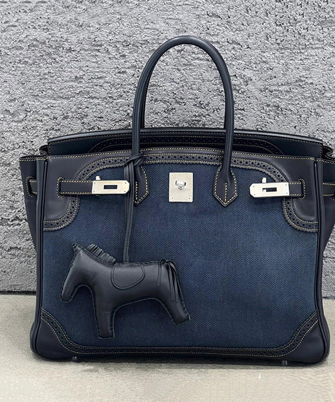 Classy Blue Patchwork Canvas Durable Tote Bag