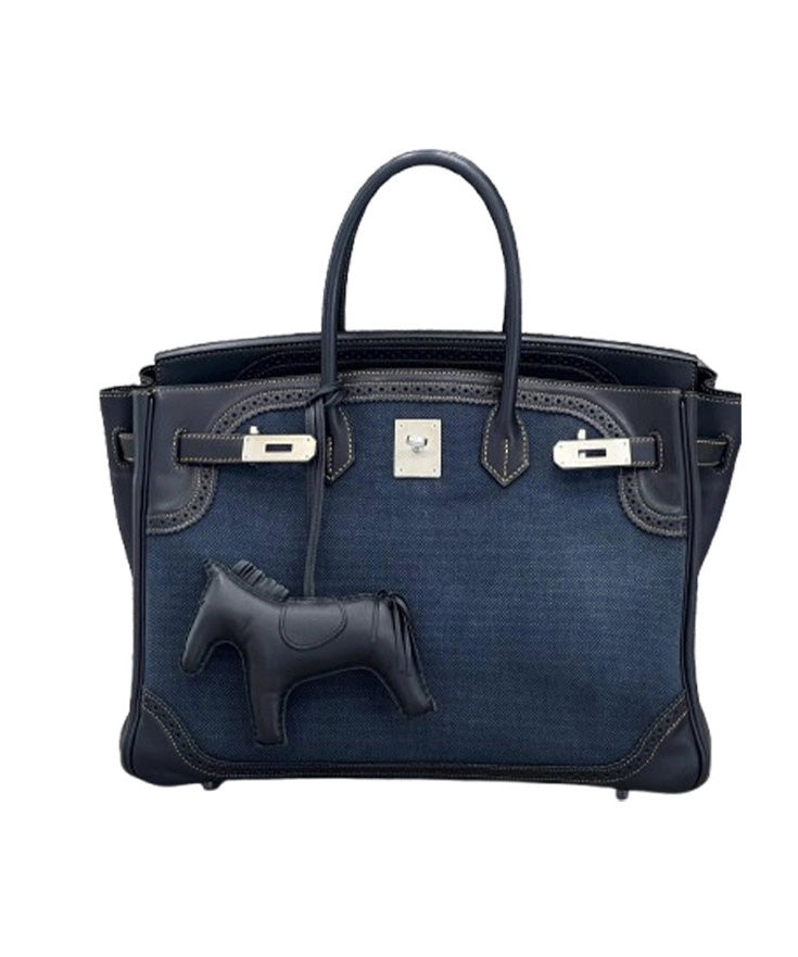 Classy Blue Patchwork Canvas Durable Tote Bag