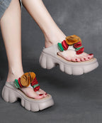 Comfortable Splicing Floral Platform Flip Flops Black Faux Leather