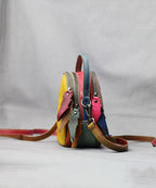 Elegant Colorblock Patchwork Calf Leather Messenger Bag