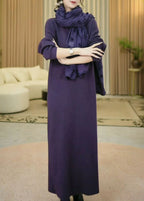 Elegant Purple V Neck Cozy Knit Long Sweater Winter
