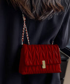 Elegant Red Chain Linked Faux Leather Satchel Bag Handbag