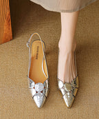 Elegant Splicing High Heels Silver Sheepskin Pointed Toe