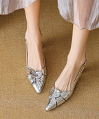 Elegant Splicing High Heels Silver Sheepskin Pointed Toe