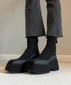 Fashion Black Zippered Splicing Platform Boots