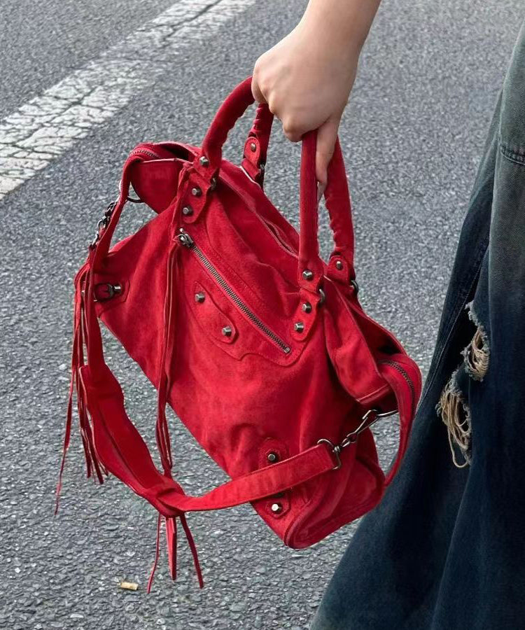 Fashion Red Large Capacity Faux Leather Satchel Bag Handbag