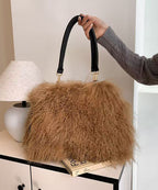 Fashion Versatile Coffee Sheepskin Fur Large Capacity Shoulder Bag