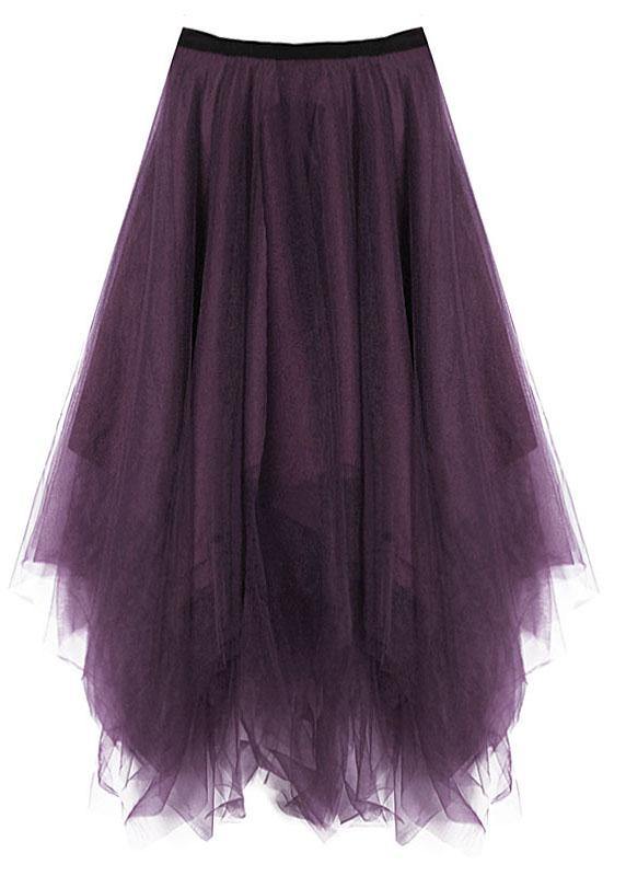 Fitted Purple Patchwork Summer Skirt Tulle Asymmetrical