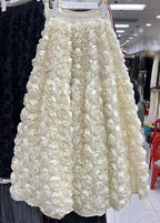 French Apricot Floral Decorated High Waist Tulle Skirts Spring