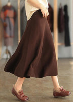 French Elastic Waist Cinched Spring Quilting Clothes Chocolate Plus Size Skirt