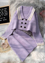 French Pink Knitted suit women's new short sweater Pullover skirt two piece set in early autumn 2025