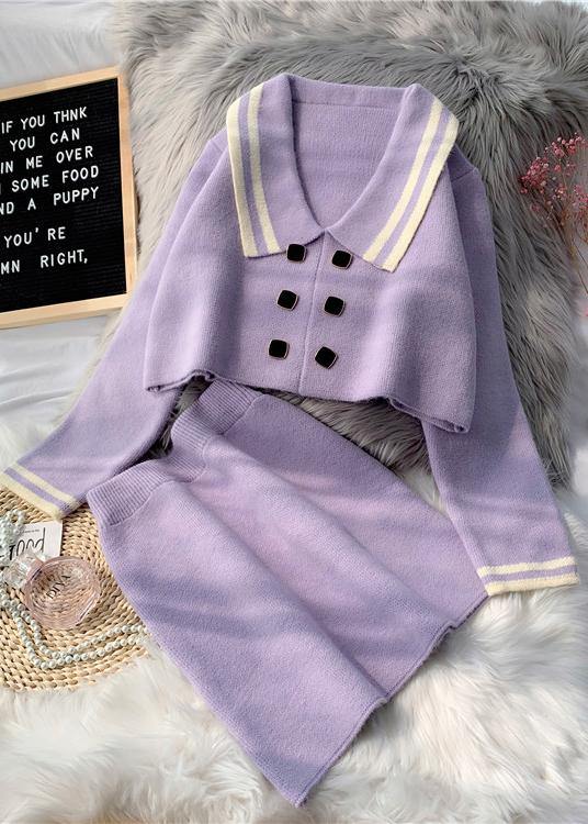 French Pink Knitted suit women's new short sweater Pullover skirt two piece set in early autumn 2025