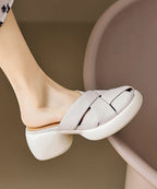 French Splicing Platform White Cowhide Leather Slide Sandals