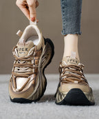 Gold Flat Shoes For Platform Genuine Leather 2025 Splicing Cross Strap