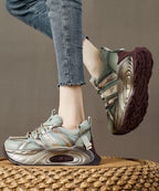 Gold Flat Shoes For Platform Genuine Leather 2025 Splicing Cross Strap