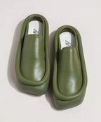 Green Comfy Splicing Faux Leather Platform Slide Sandals