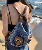 Handmade Blue Large Capacity Versatile Denim Satchel Handbag