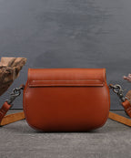 Handmade Brown Solid Calf Leather Satchel Handbag