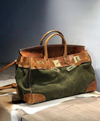 Italian Army Green Calf Leather Patchwork Tote Handbag