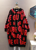 Italian White O-Neck Oversized Letter Jacquard Long Sweater Winter