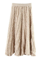 Italian nude cotton skirt tassel elastic waist spring skirt