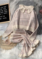 Korean version of short light purple sweater suit loose skirt two-piece suit