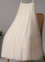 Loose Pink Elastic Waist Tulle A Line Skirts
