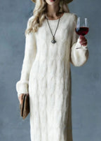 Modern Apricot O Neck Cozy Warm Knit Sweater Dress Spring