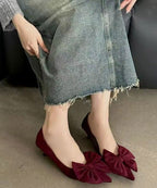Mulberry Kitten Heels Suede 2025 Splicing Bow Pointed Toe